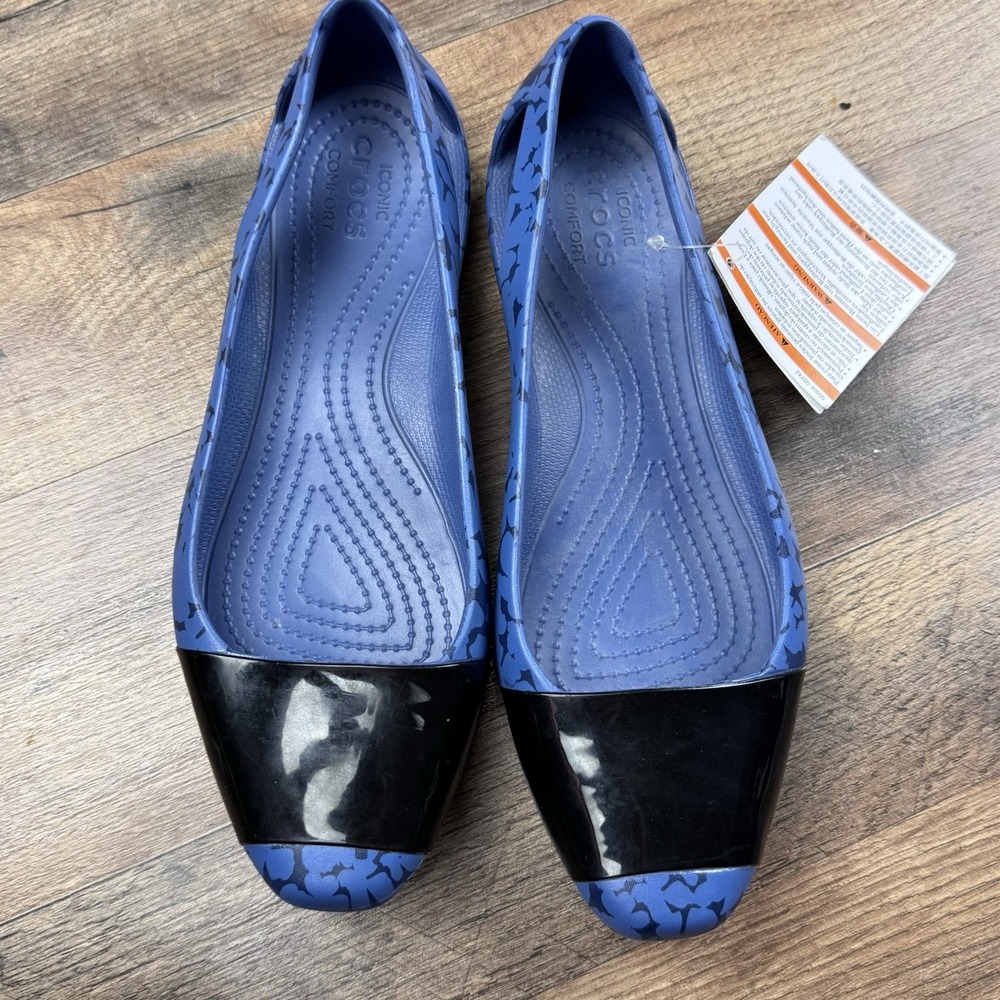 Crocs Cap Toe Ballet Flats Casual Shoes Shiny Toe Slip On 12300 Blue Black US 8 - Picture 6 of 8